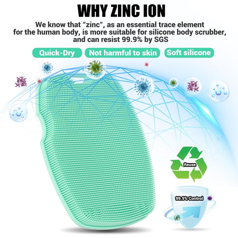 canroom Silicone Body Scrubber - Anti Zinc Infused-Highly Elastic Bristles Exfoliating Body Scrubber for Shower Body,Cellulite Reduction,Blood Circulation - Green - Image 3